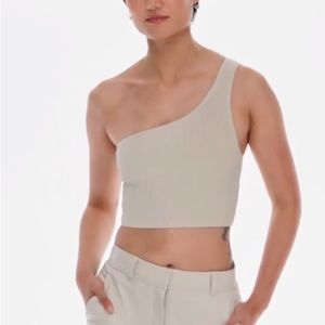 Aritzia Babaton sculpt knit one-shoulder cropped tank  XS matte pearl